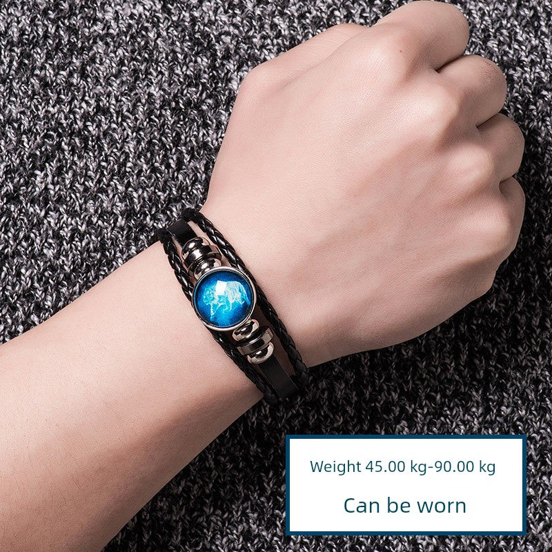 Zodiac Luminous Leather Bracelet Trendy Japanese and Korean Style Bracelet Men Lucky Bracelet Female Carrying Strap Woven Couples Bracelet